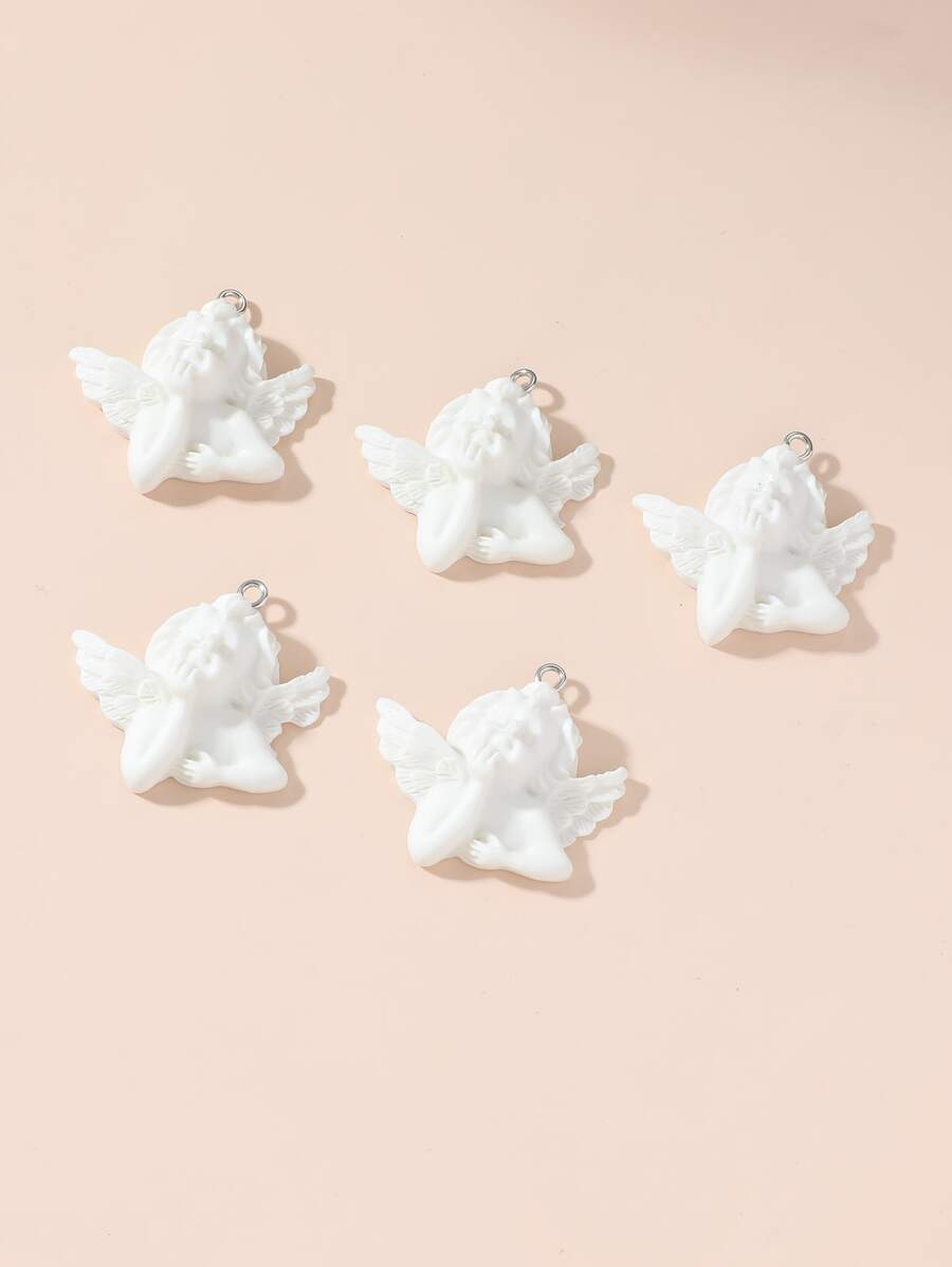 5 cái/bộ Mặt dây chuyền thiên thần bằng nhựa tự làm - trắng - Xem 1