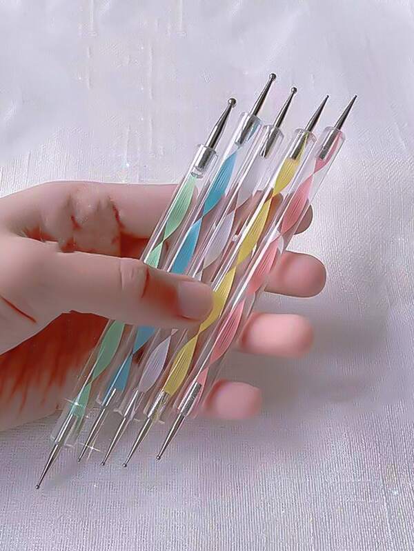 Nail Art Liner Brushes Set,5pcs DoubleEnded Nail Point Drill Pen, UV