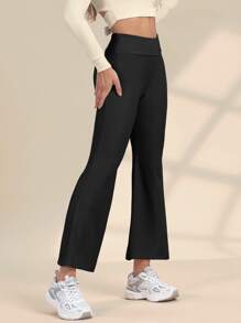 Yoga Basic Solid Flare Leg Sports Trousers - Black - View 4