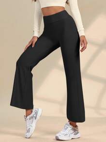 Yoga Basic Solid Flare Leg Sports Trousers - Black - View 5