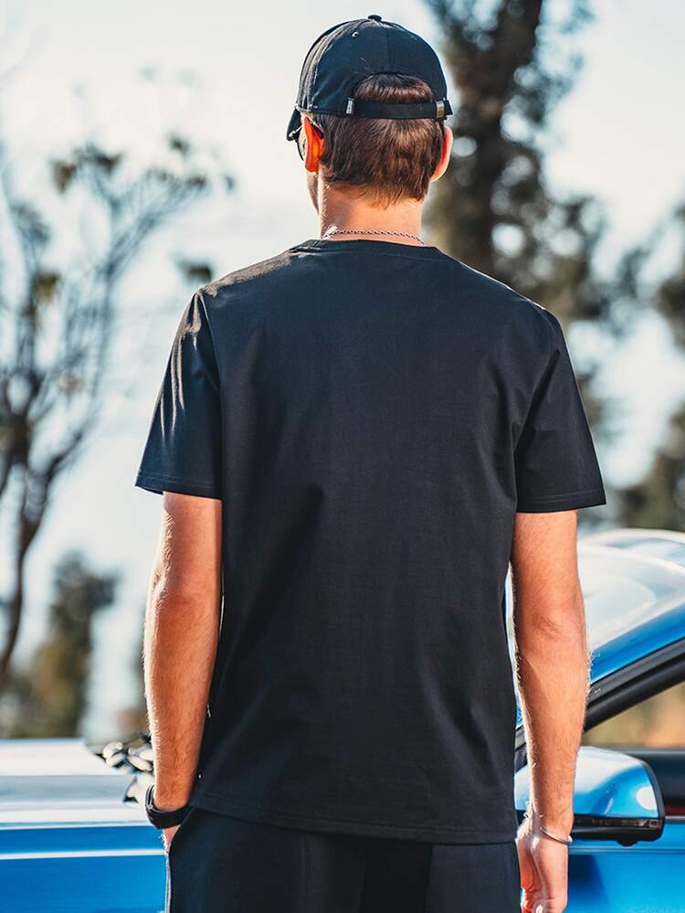 男士字母圖案T恤 - 黑色 - 查看 2