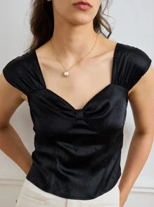 Simple Retro Áo sơ mi nữ Xù màu trơn Thanh lịch - màu đen - Xem 1