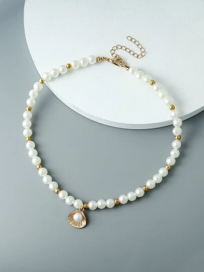 人造珍珠裝飾貝殼墜飾串珠項鏈
