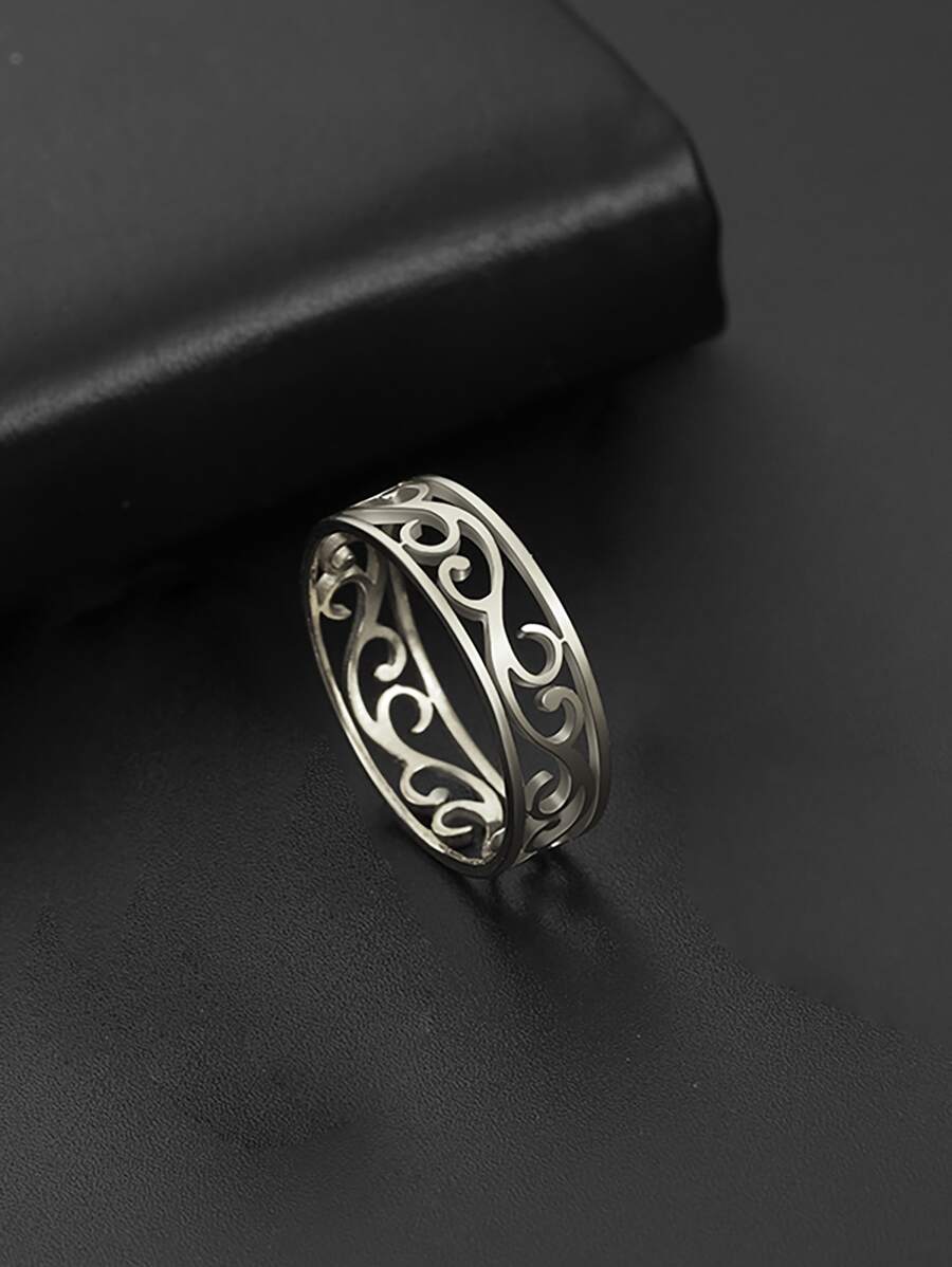 1pc Hollow Out Ring, Stainless Steel Jewelry