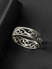 1pc Hollow Out Ring, Stainless Steel Jewelry - Silver - View 3