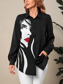 EMERY ROSE Áo sơ mi nữ Nút Con số Giải trí - màu đen - Xem 1