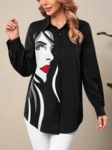 EMERY ROSE Áo sơ mi nữ Nút Con số Giải trí - màu đen - Xem 3