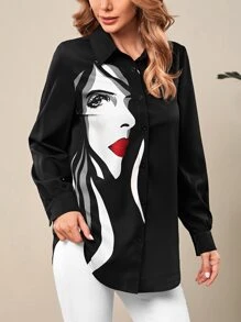 EMERY ROSE Áo sơ mi nữ Nút Con số Giải trí - màu đen - Xem 4