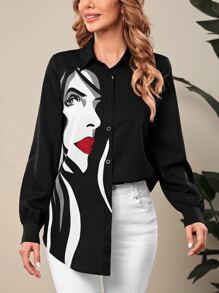 EMERY ROSE Áo sơ mi nữ Nút Con số Giải trí - màu đen - Xem 7