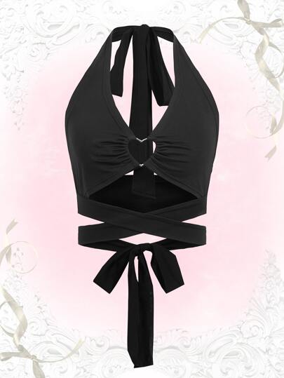 Kawaii Crisscross Tie Backless Halter Top, School