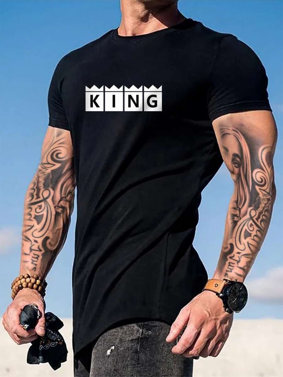Manfinity Hombres Camiseta con estampado de letra - Negro - Ver 1