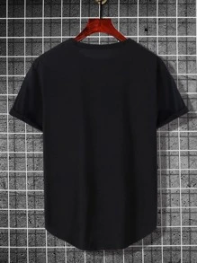Manfinity Hombres Camiseta con estampado de letra - Negro - Ver 2