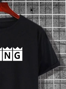 Manfinity Hombres Camiseta con estampado de letra - Negro - Ver 3