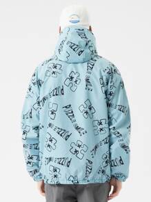 Men Letter Graphic Drop Shoulder Hooded Jacket - Mint Blue - View 2