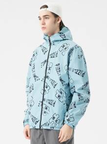 Men Letter Graphic Drop Shoulder Hooded Jacket - Mint Blue - View 4