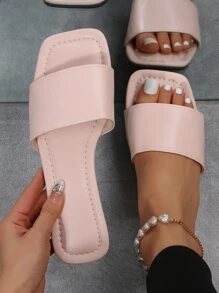 女士單帶學院粉色平底拖鞋