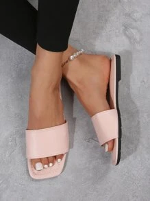 女士單帶學院粉色平底拖鞋