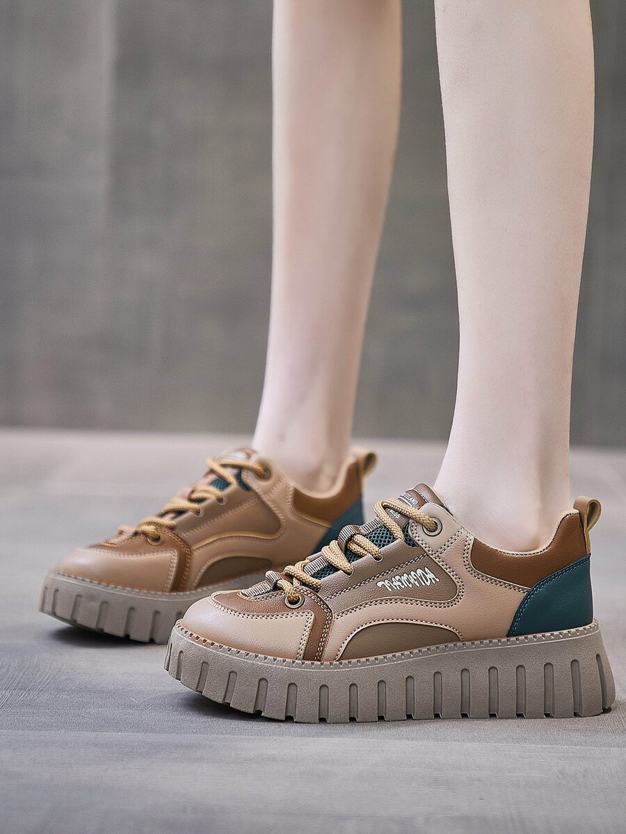 女士拼接厚底時尚戶外彩色休閒鞋
