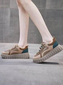 女士拼接厚底時尚戶外彩色休閒鞋