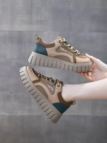 女士拼接厚底時尚戶外彩色休閒鞋