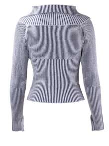 Chaqueta de punto de manga larga con cremallera doble de cuello vuelto, ajustada, con ombligo expuesto, para uso diario y viajes, para mujer