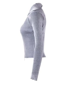 Chaqueta de punto de manga larga con cremallera doble de cuello vuelto, ajustada, con ombligo expuesto, para uso diario y viajes, para mujer