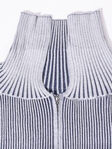 女装春季翻领双头拉链露脐修身针织开衫长袖日常通勤街头少女外套