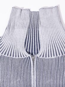 Chaqueta de punto de manga larga con cremallera doble de cuello vuelto, ajustada, con ombligo expuesto, para uso diario y viajes, para mujer