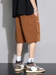 男士字母補丁細節腰部抽繩短褲 - 棕色 - 查看 2