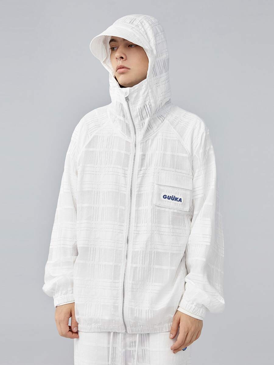 Hombres Cazadora con parche de letra de manga raglán con capucha