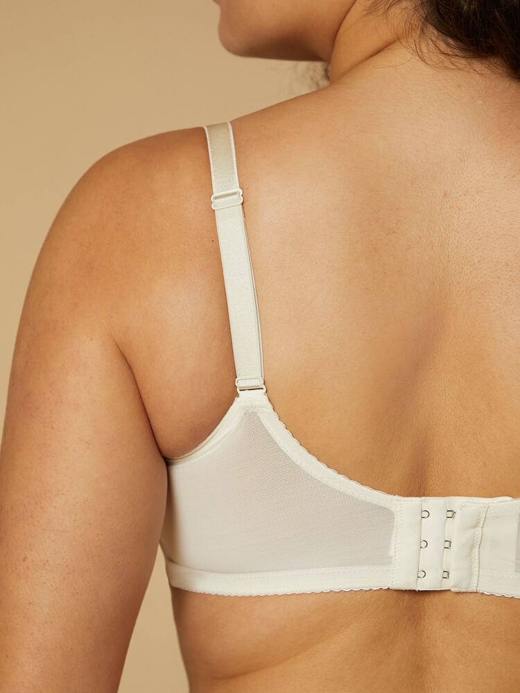 Soft Woman Lingerie Lounge Curve Sheer Full Coverage Support&Breathable Underwire Sexy Unlined Minimizer Lace Elegance & Mesh White Bra Bridal Intimates Wedding Bra