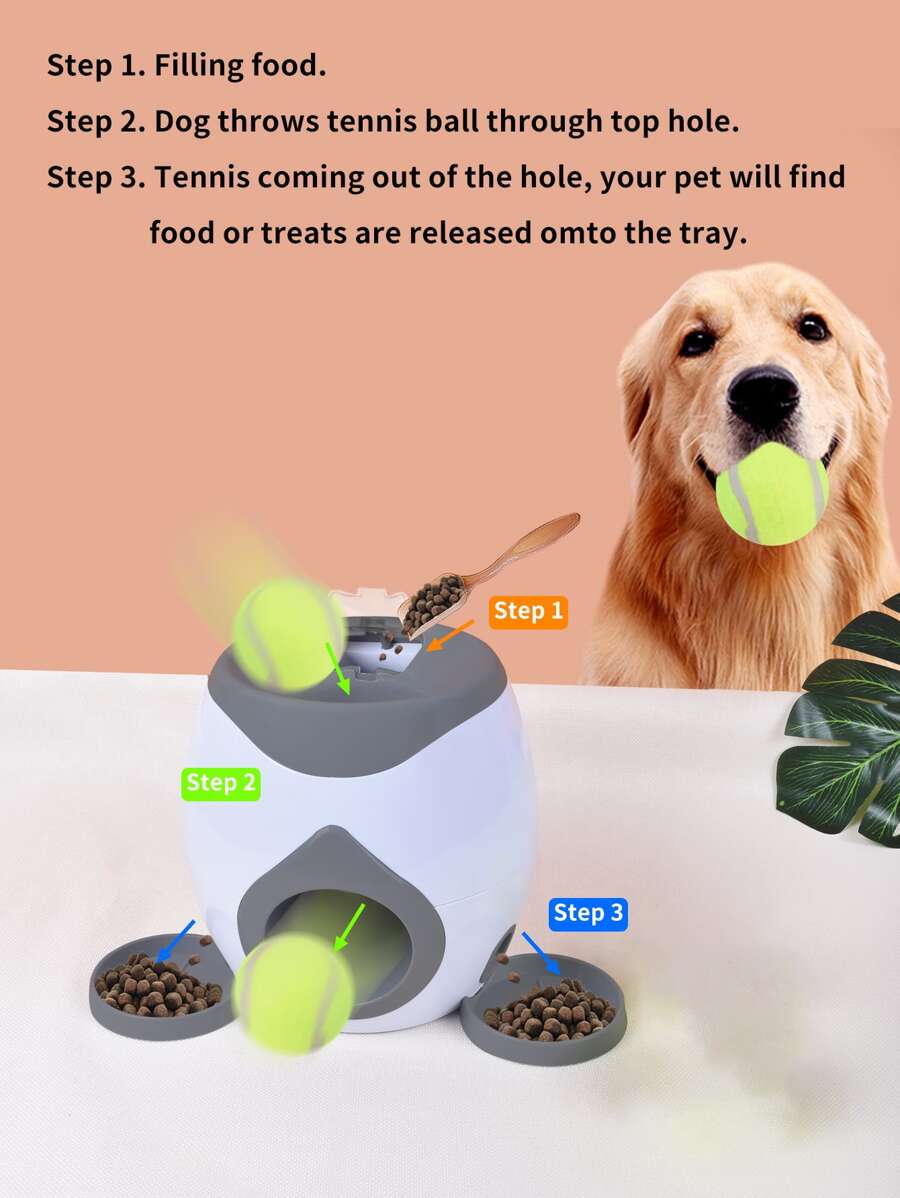 寵物網球互動輸送器,雙孔犬糧獎勵機(包括2個網球和塑料勺) - 深灰色 - 查看 1