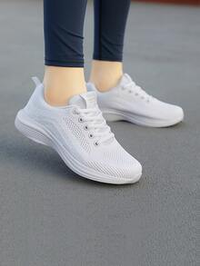 女士防滑繫帶補丁細節運動戶外織物運動鞋