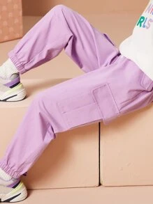 Girls Flap Pocket Side Cargo Trousers - Purple - View 1