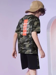 Boys Letter Graphic Camo Print Tee & Shorts - Multicolor - View 2