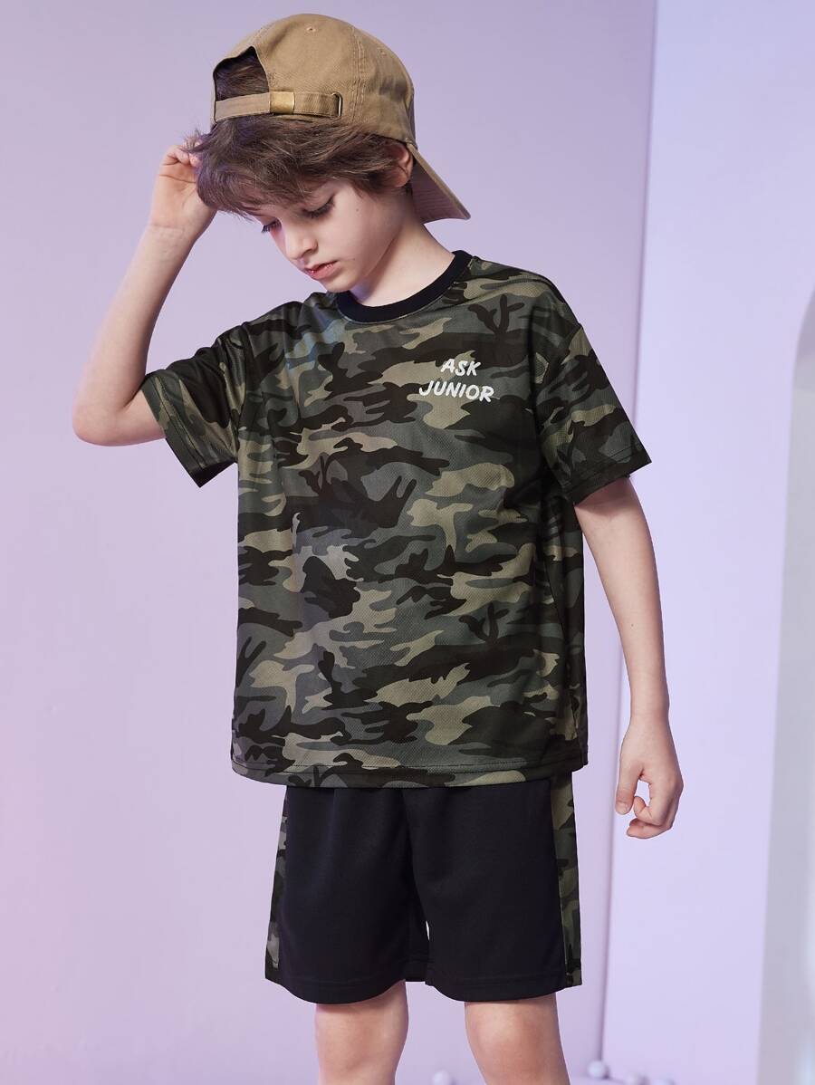 Boys Letter Graphic Camo Print Tee & Shorts - Multicolor - View 1