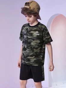 Boys Letter Graphic Camo Print Tee & Shorts - Multicolor - View 4