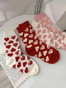 4 đôi Vớ phi hành đoàn hình trái tim và chữ cái ngẫu nhiên - Nhiều màu - Xem 1