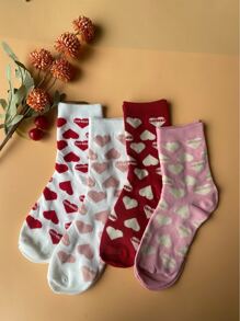 4 đôi Vớ phi hành đoàn hình trái tim và chữ cái ngẫu nhiên - Nhiều màu - Xem 7