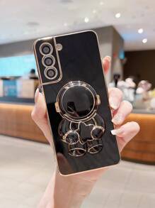 Plating Phone Case With Stand-Out Phone Grip - Black - View 1