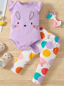 2入组/套女嬰兔子圖案套裝帶頭帶 - 彩色 - 查看 1