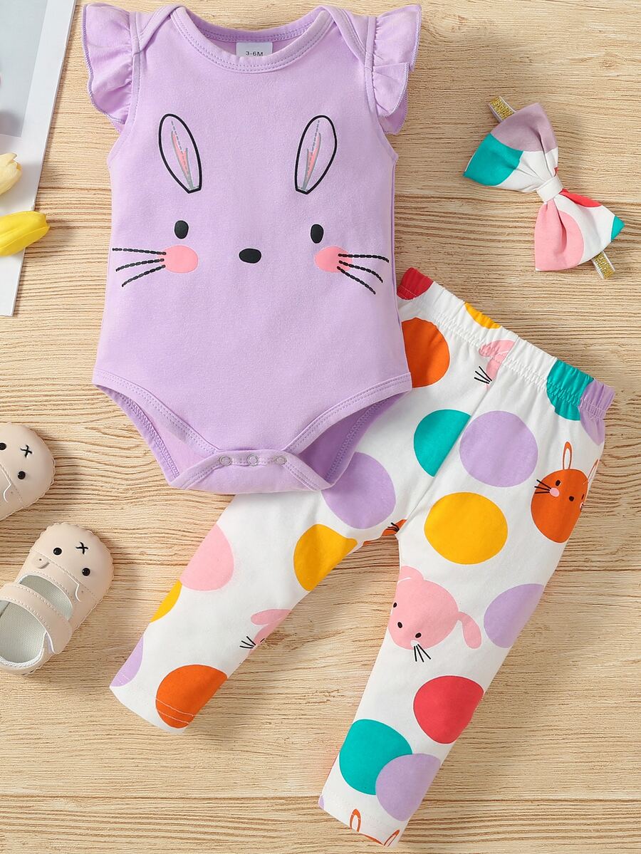 2入组/套女嬰兔子圖案套裝帶頭帶 - 彩色 - 查看 1