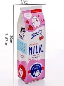 1 Pieza Bolsa De Lápiz Con Diseño De Caja De Leche Al Azar - Multicolor - Ver 4