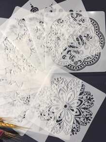 12 件空心曼陀罗随机绘画模板，返校，学校用品 - 白色 - 查看 1