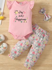 2入组/套女嬰粉紅色花卉圖案套裝帶頭帶 - 彩色 - 查看 1