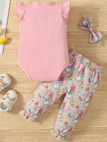 2入组/套女嬰粉紅色花卉圖案套裝帶頭帶 - 彩色 - 查看 2