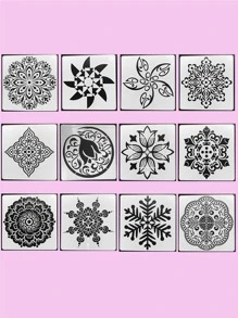 12 件空心曼陀罗随机绘画模板，返校，学校用品 - 白色 - 查看 2