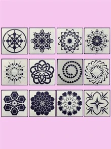 12 件空心曼陀罗随机绘画模板，返校，学校用品 - 白色 - 查看 3