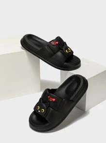Mujer Chanclas con diseño de gato con banda única preppy negro EVA - Negro - Ver 2