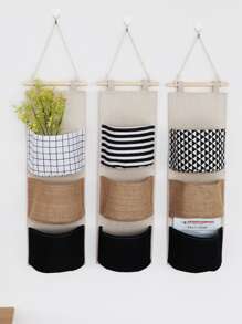 1pc Hanging Random Storage Bag, 3 Grid Hanging Organizer For Home Storage - Multicolor - View 1